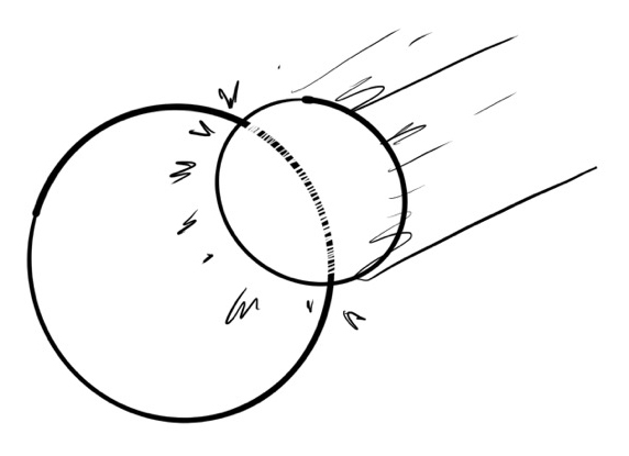 Sphere-sphere intersection of two orbital bodies impacting